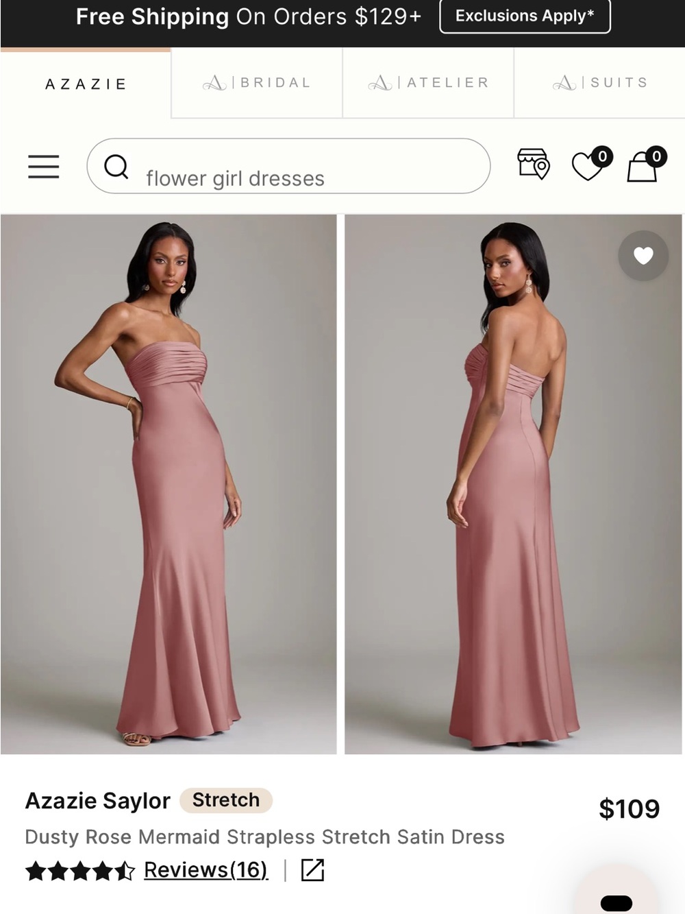 Azazie Dusty Rose Strapless Mermaid Gown - Saylor